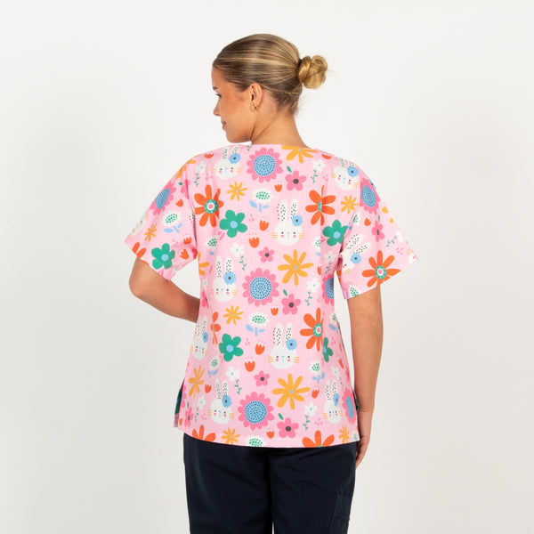 Bunny Bloom Scrub Top | Pink
