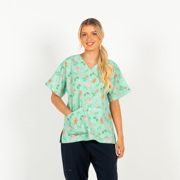 Mistletoe Christmas Scrub Top | Green