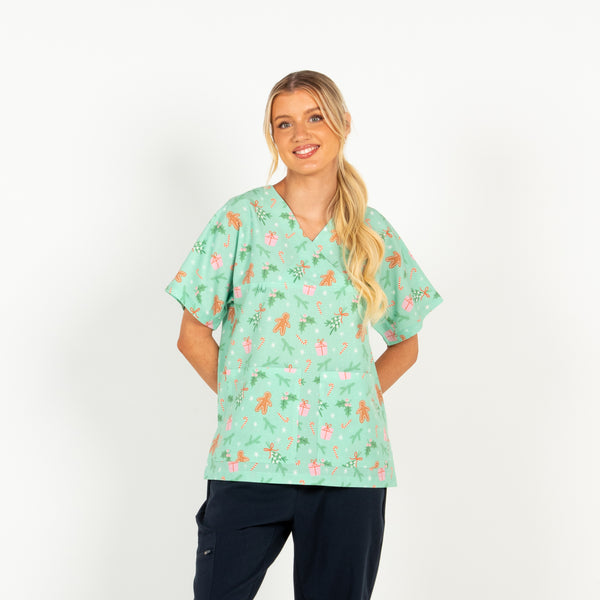 Mistletoe Christmas Scrub Top | Green