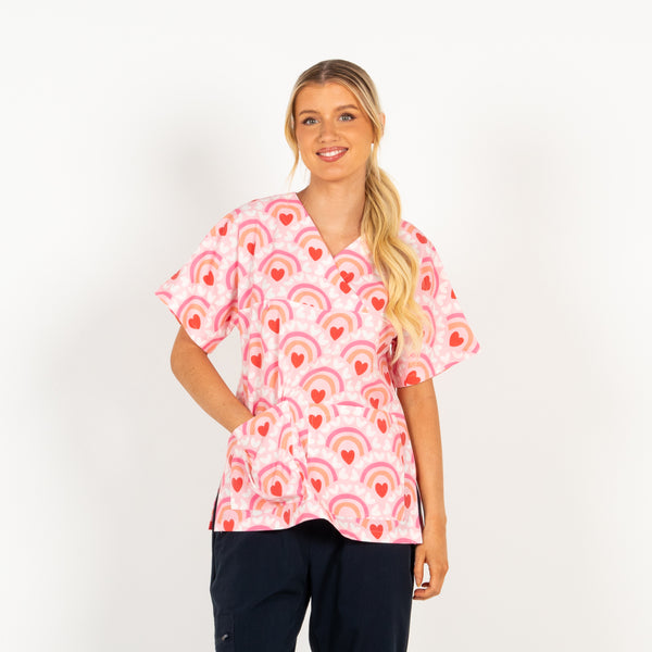 Rainbow Love Scrub Top | Pink
