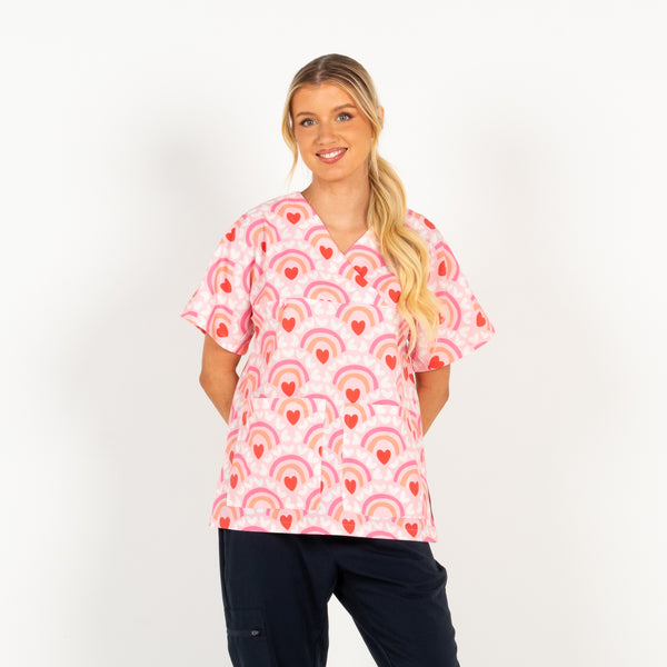 Rainbow Love Scrub Top | Pink