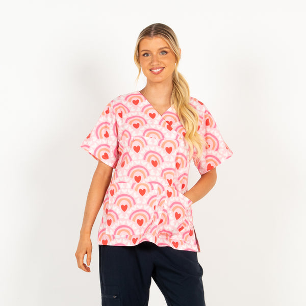 Rainbow Love Scrub Top | Pink
