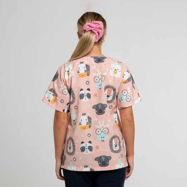 Zoo Animal Scrub Top | Peach