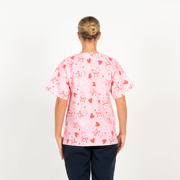 Candy Cane Hearts Scrub Top | Pink