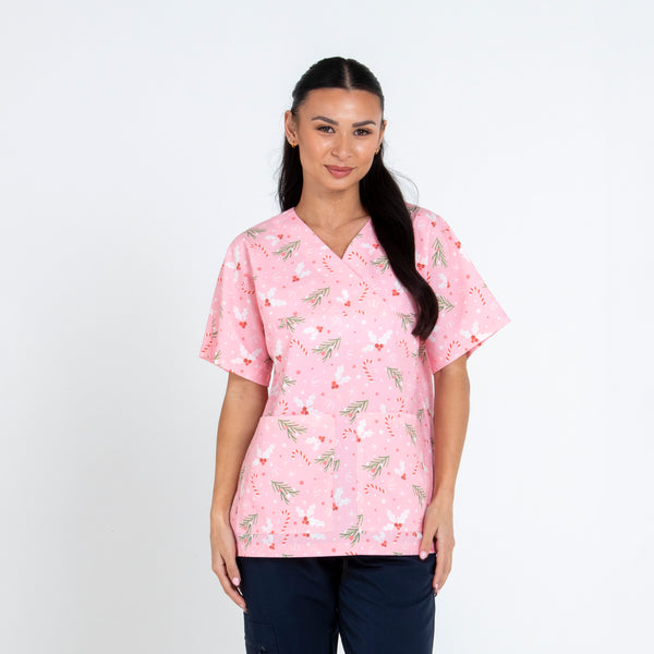 Candy Cane Scrub Top | Pink
