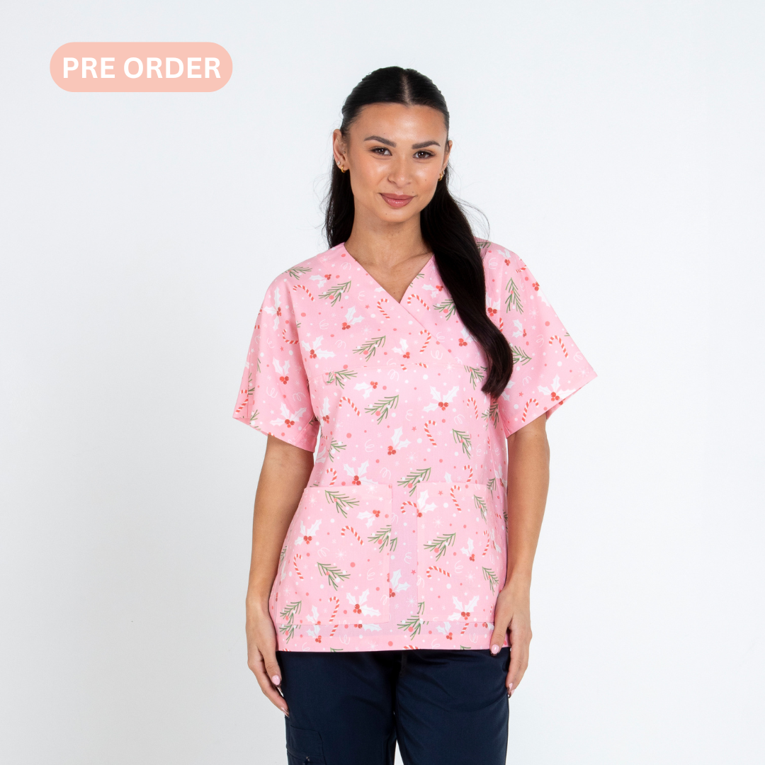 Candy Cane Scrub Top Pink Scrub Tops Australia