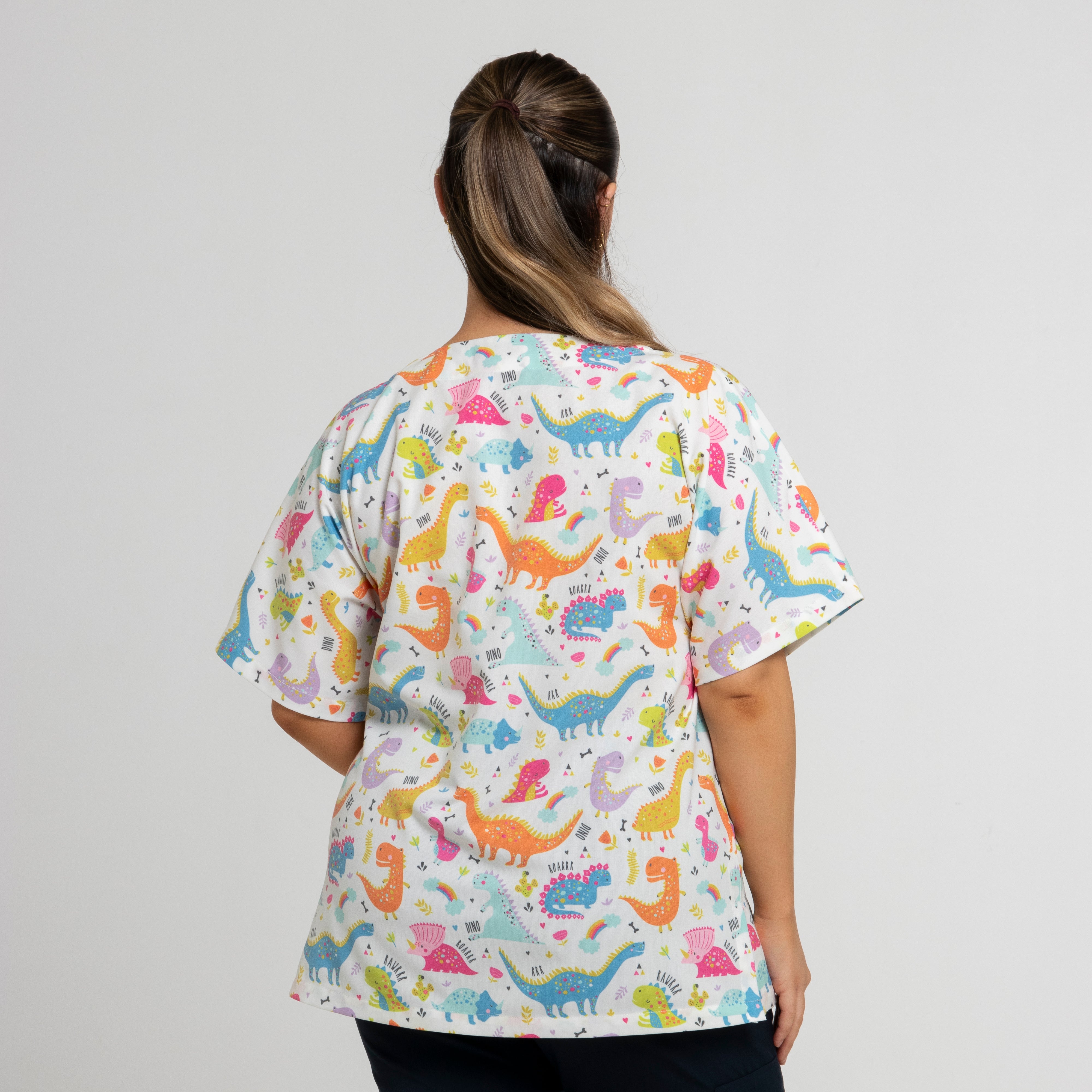 Dinosaur Scrub Top | White