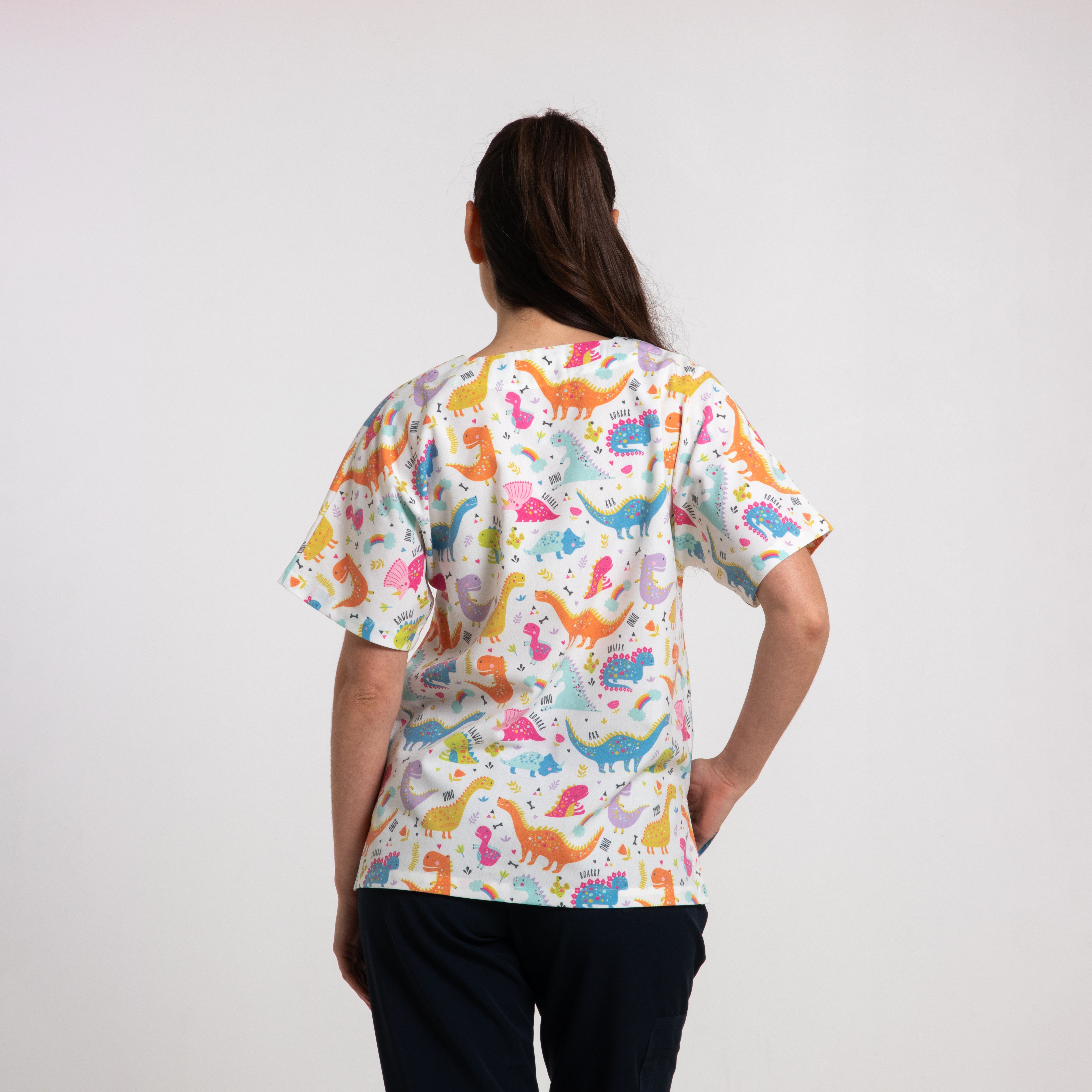 Dinosaur Scrub Top | White