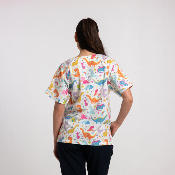 Dinosaur Scrub Top | White