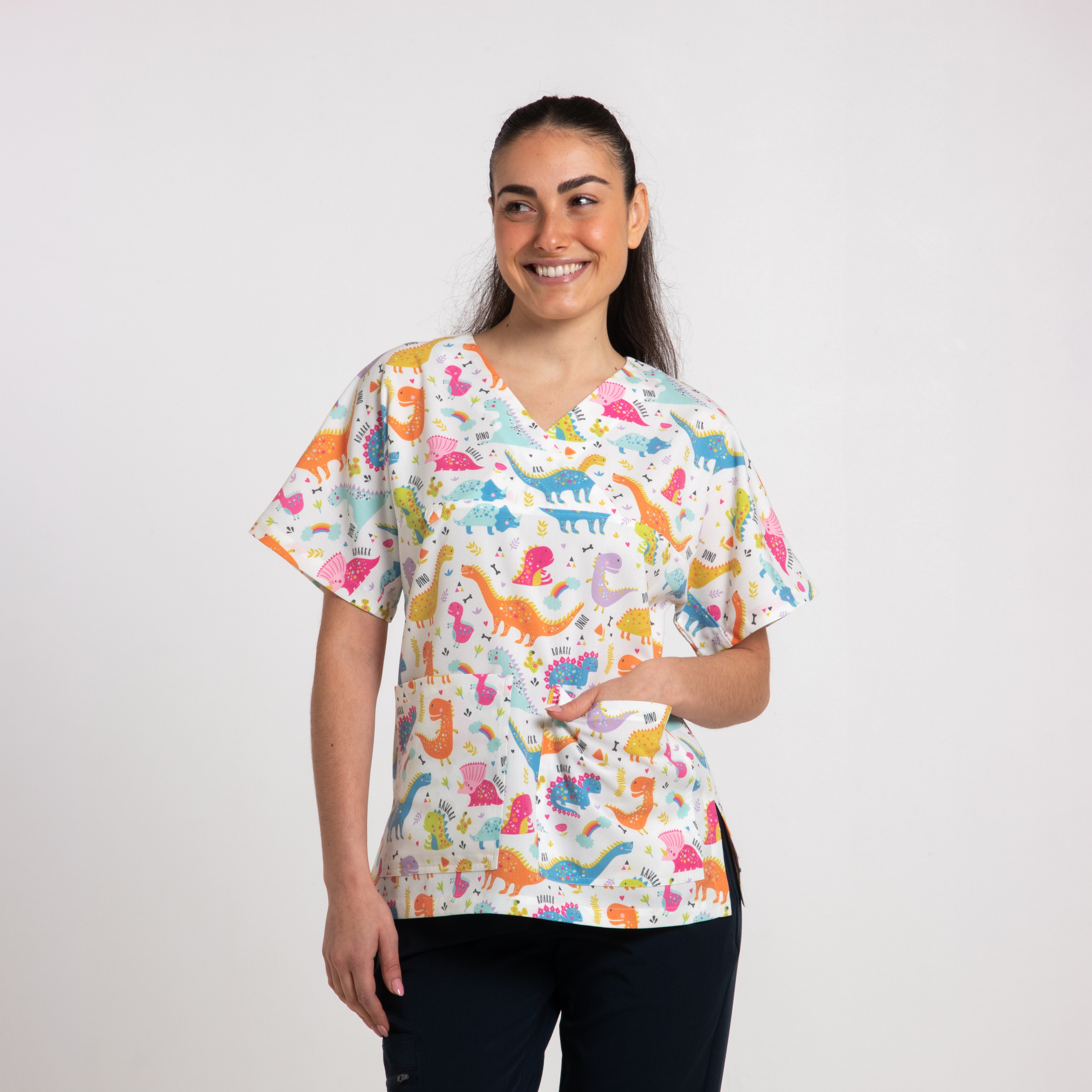 Dinosaur Scrub Top | White