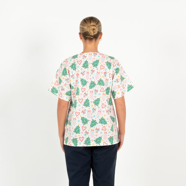Festive Scrub Top | White