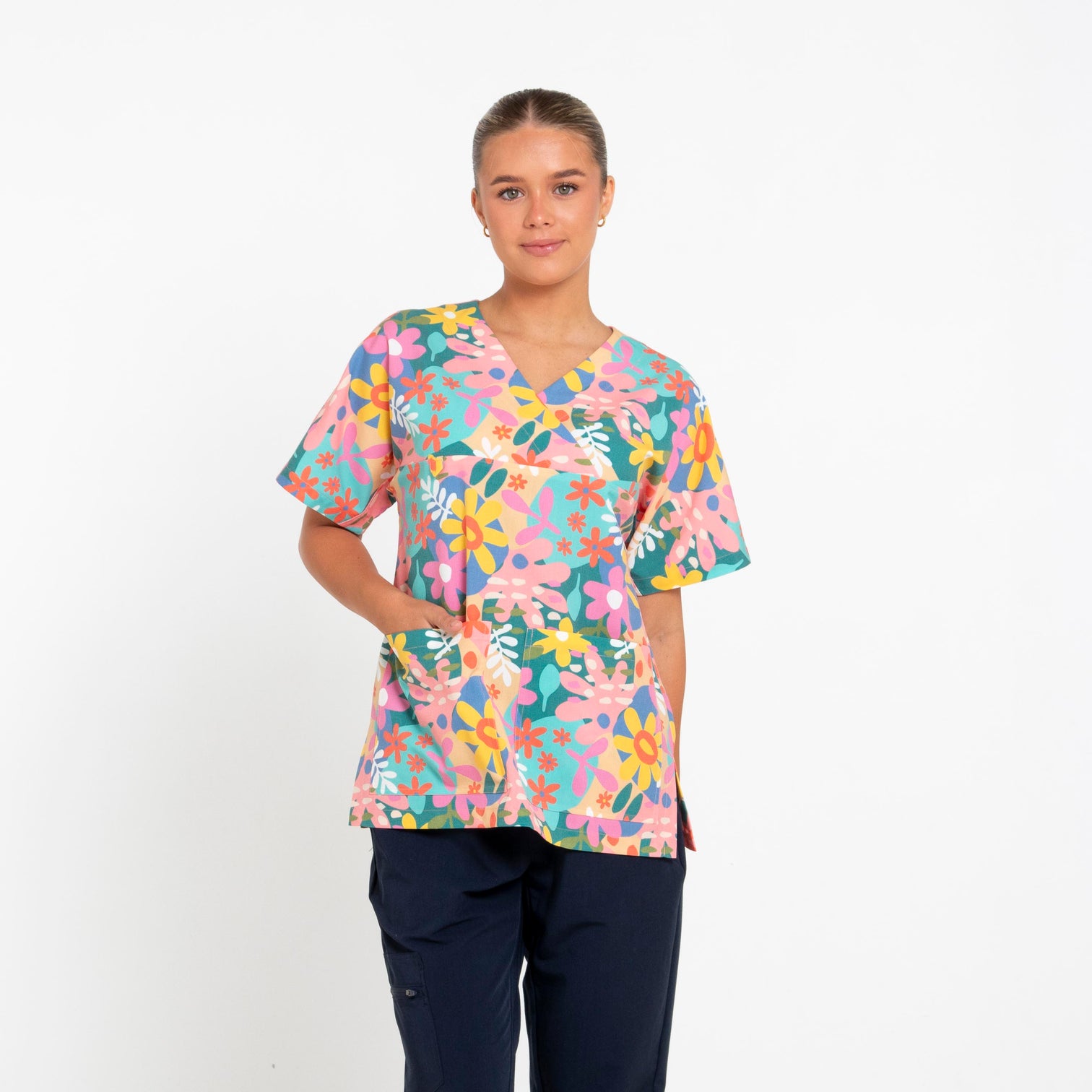 Australian Made Scrub Top- Springtime Fun