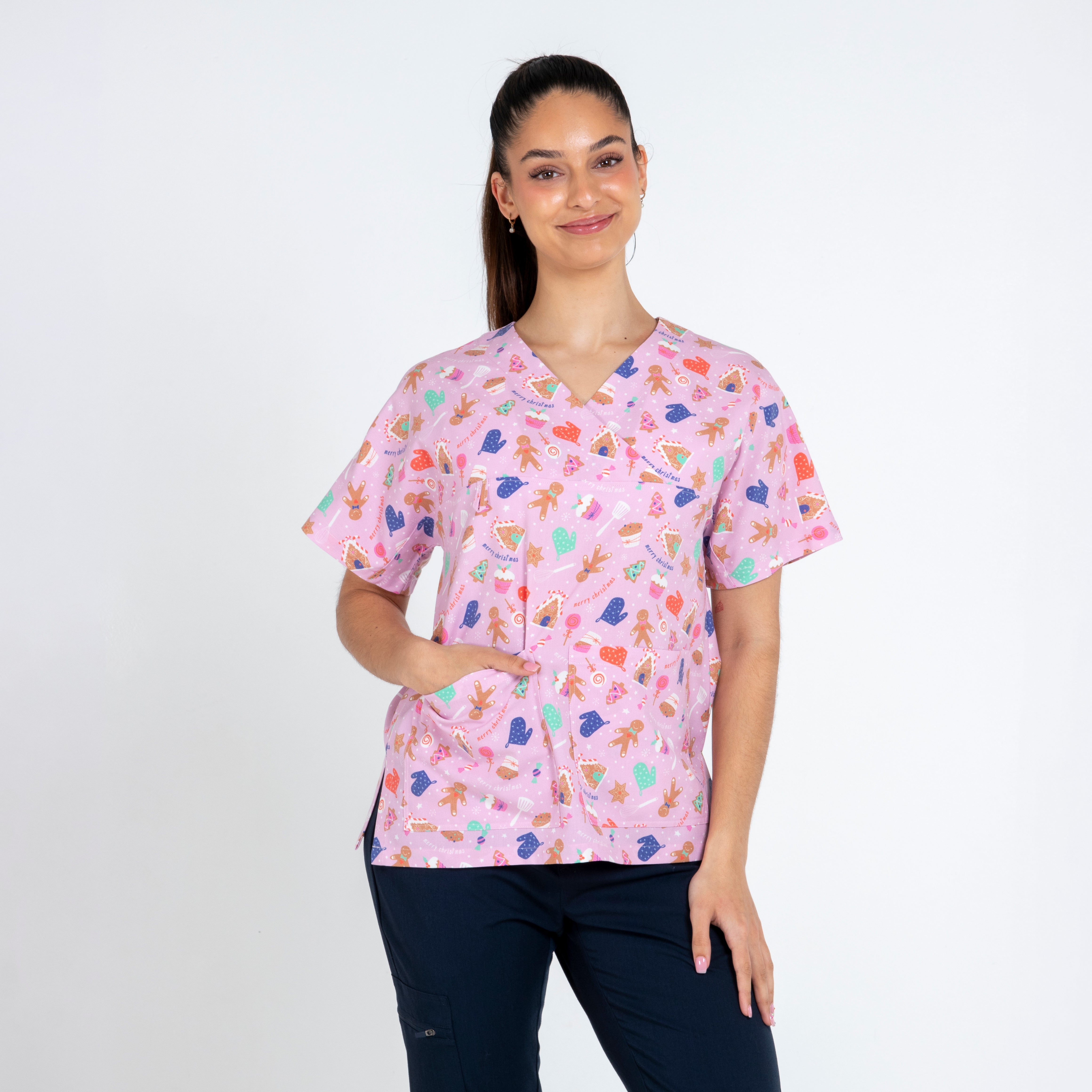 Gingerbread Christmas Scrub Top | Lilac