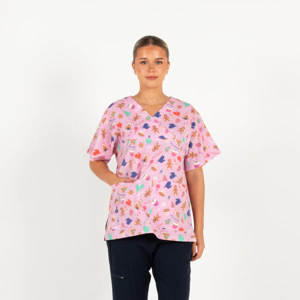 Gingerbread Christmas Scrub Top | Lilac
