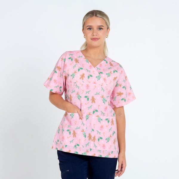 Mistletoe Christmas Scrub Top | Pink