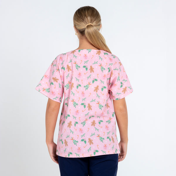 Mistletoe Christmas Scrub Top | Pink