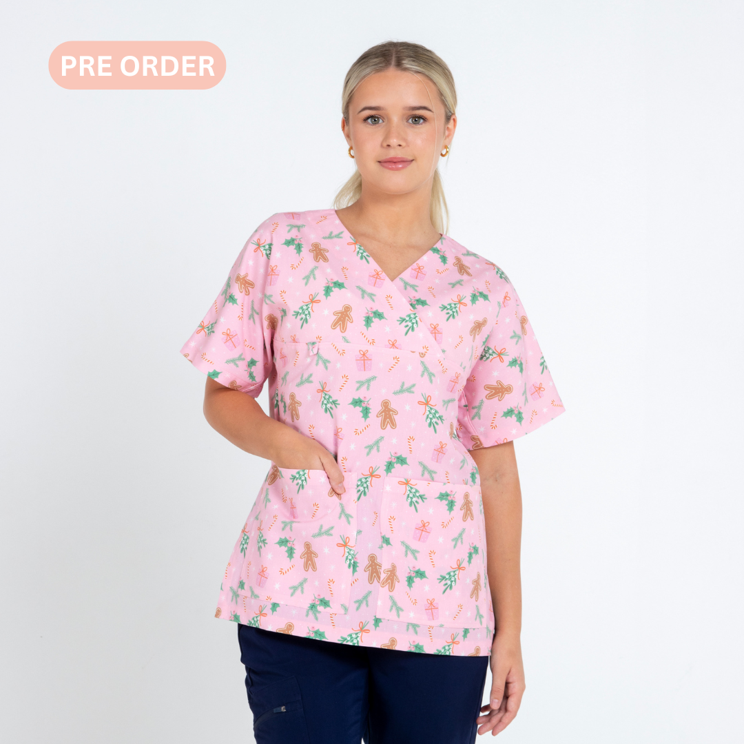 Mistletoe Christmas Scrub Top | Pink