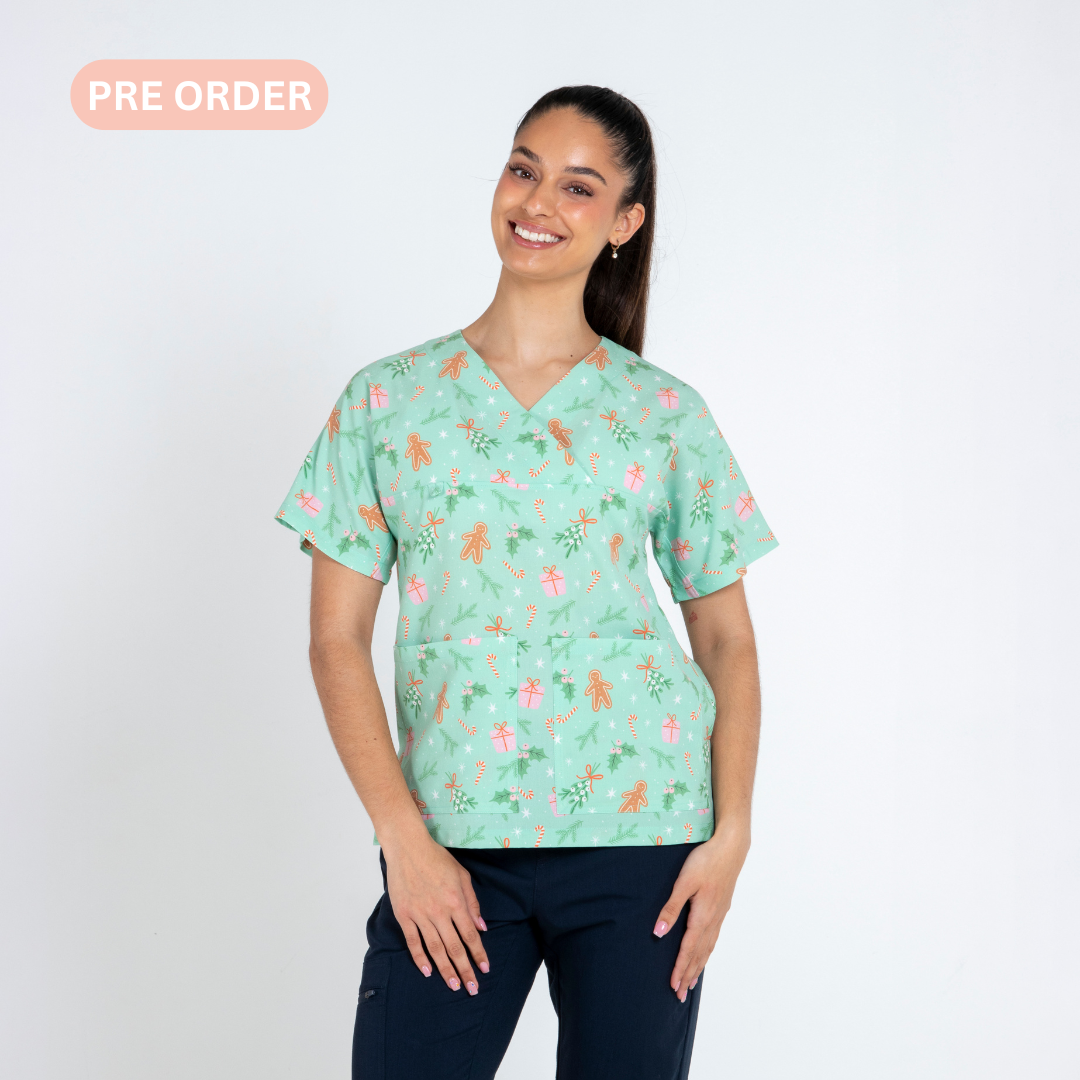 Mistletoe Christmas Scrub Top | Green