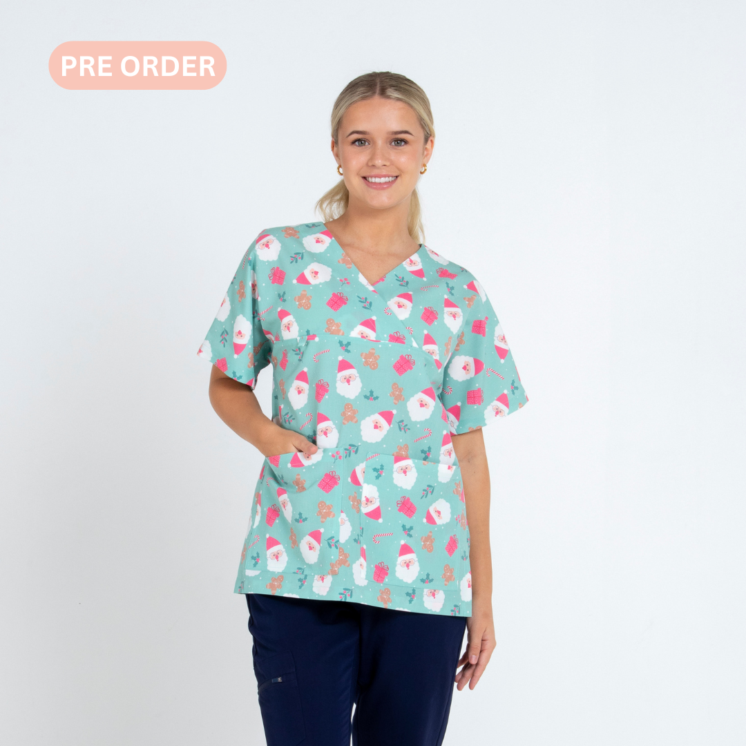 Mr Claus Christmas Scrub Top | Green