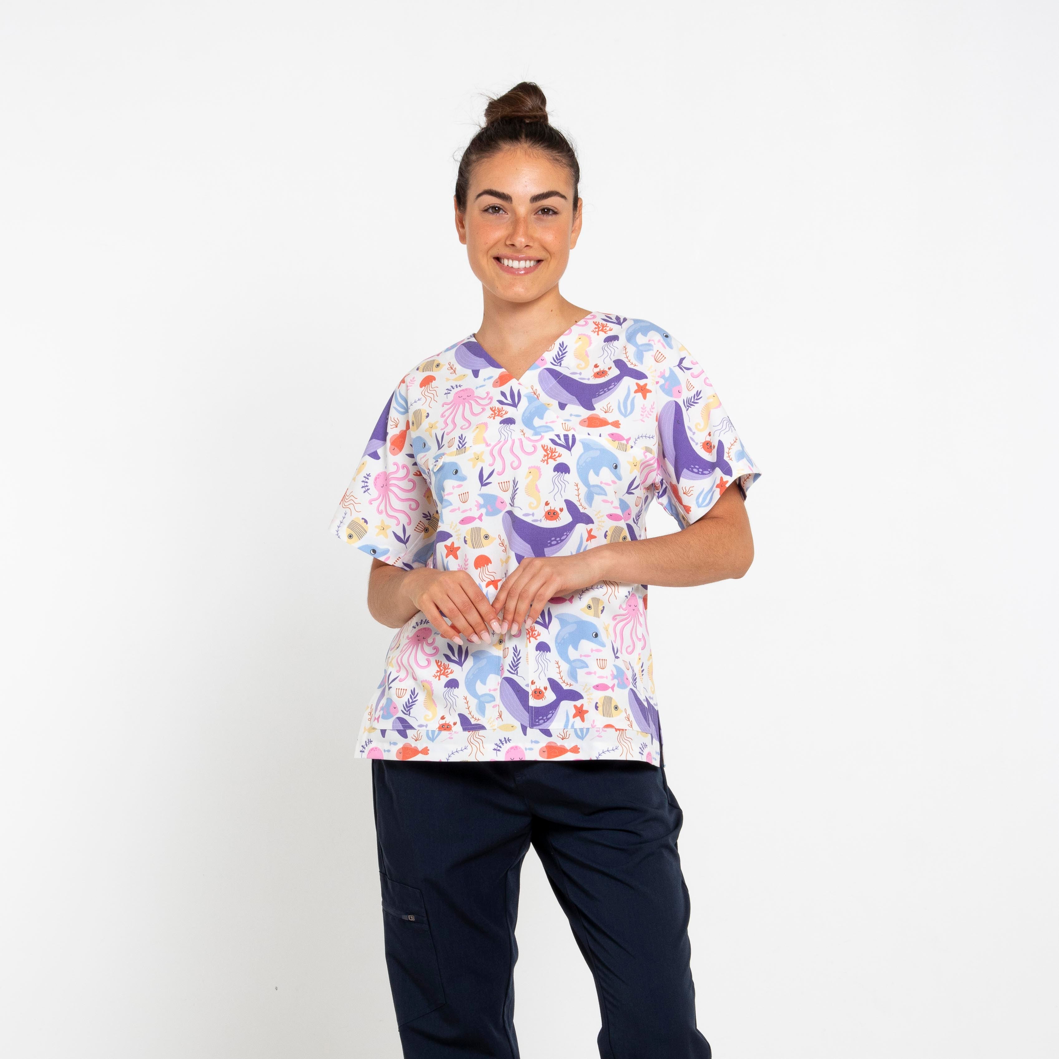 Oceanic Scrub Top - White