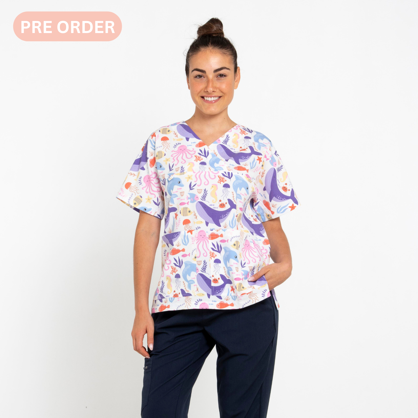 Oceanic Scrub Top - White