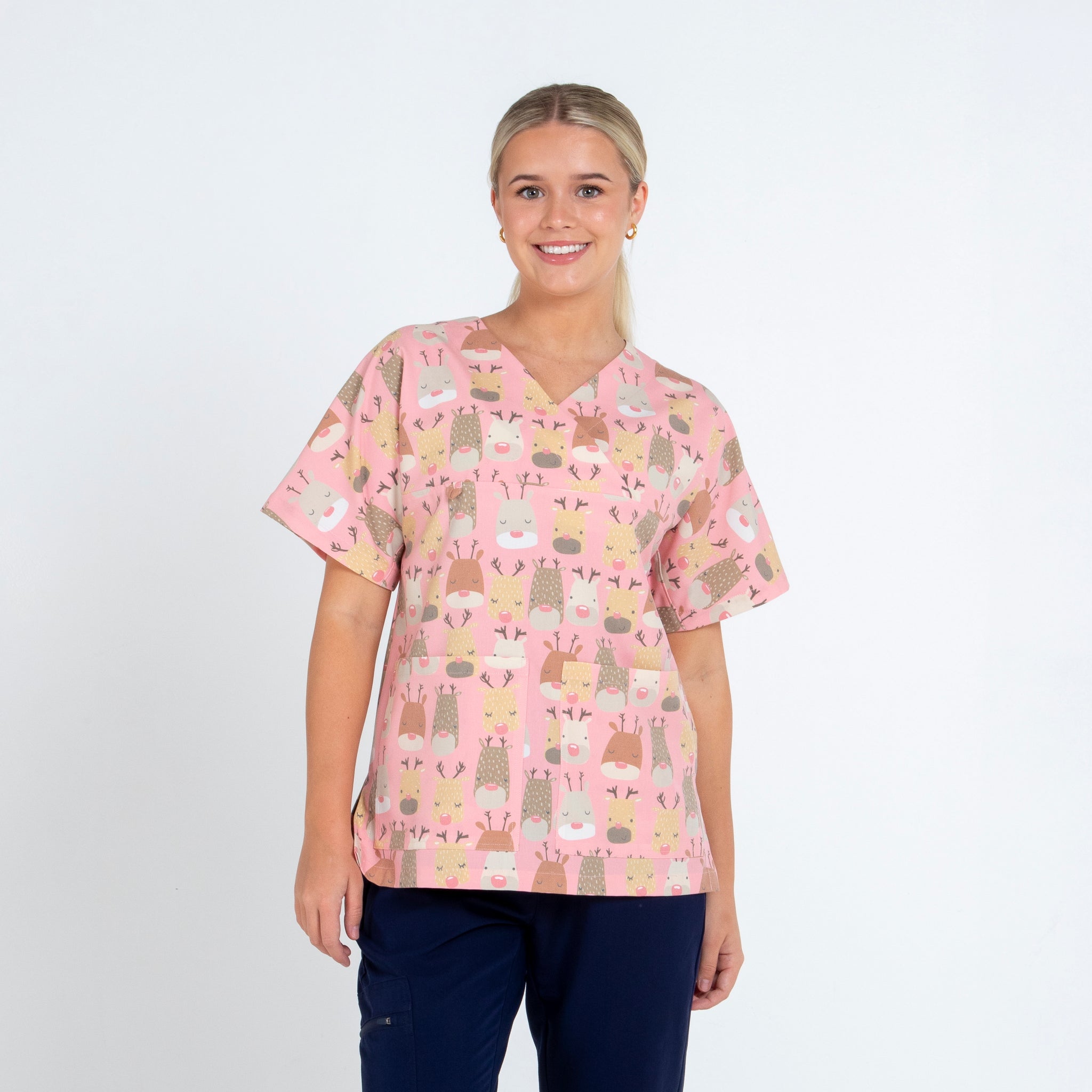 Australian Made Scrub Top- Pink Pumpkins