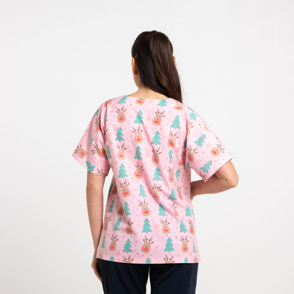 Rudolph Scrub Top | Pink