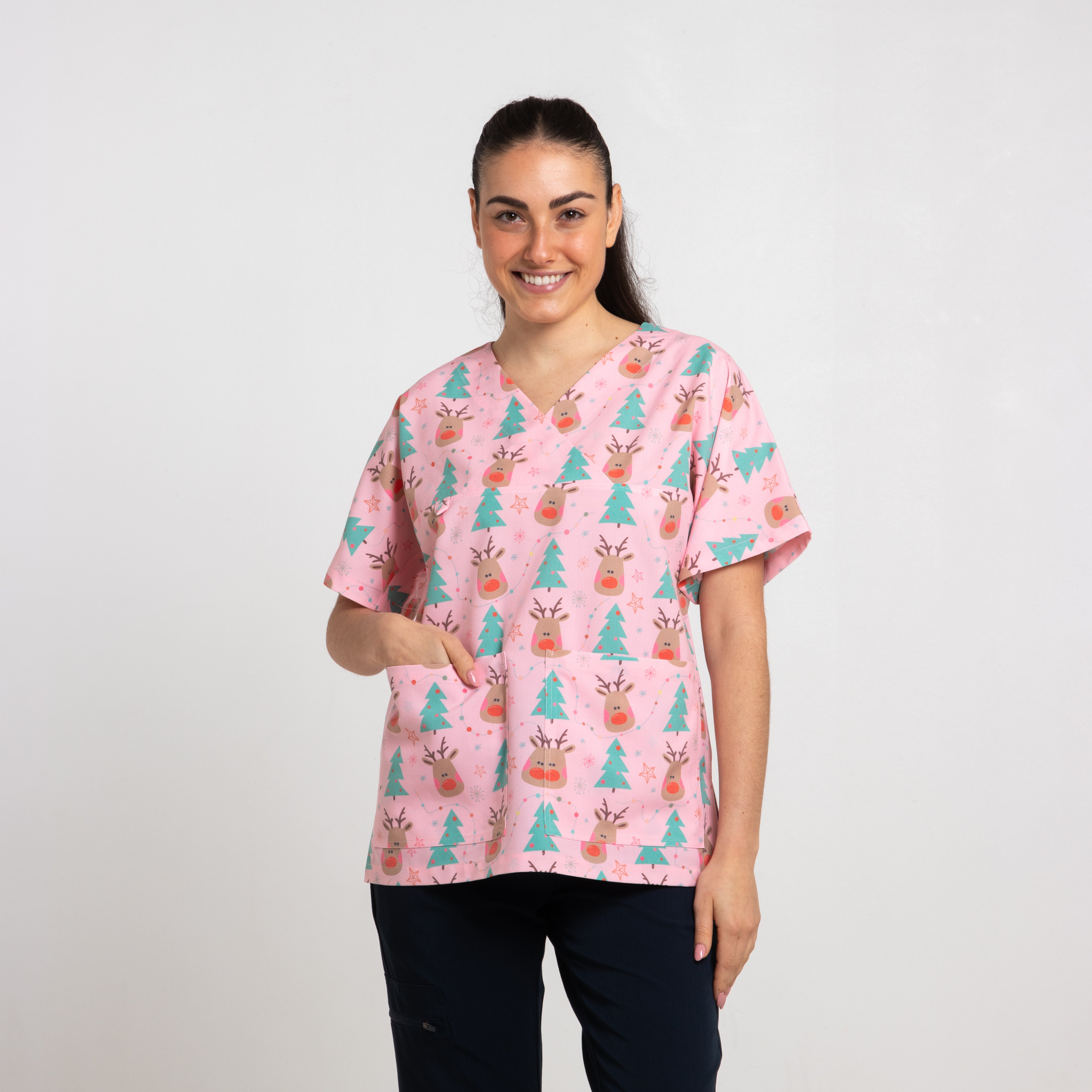 Rudolph Scrub Top | Pink