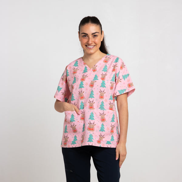Rudolph Scrub Top | Pink