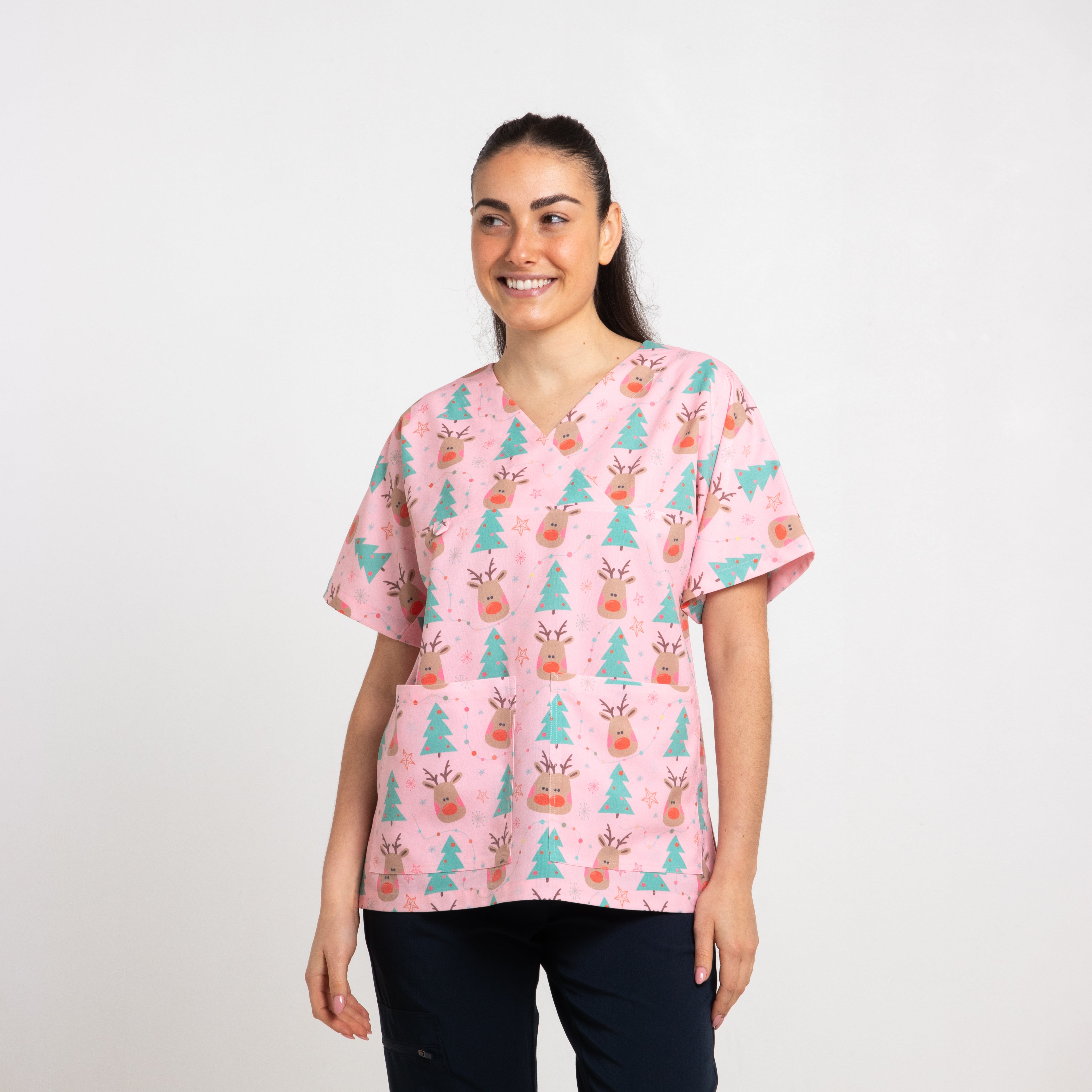 Rudolph Scrub Top | Pink