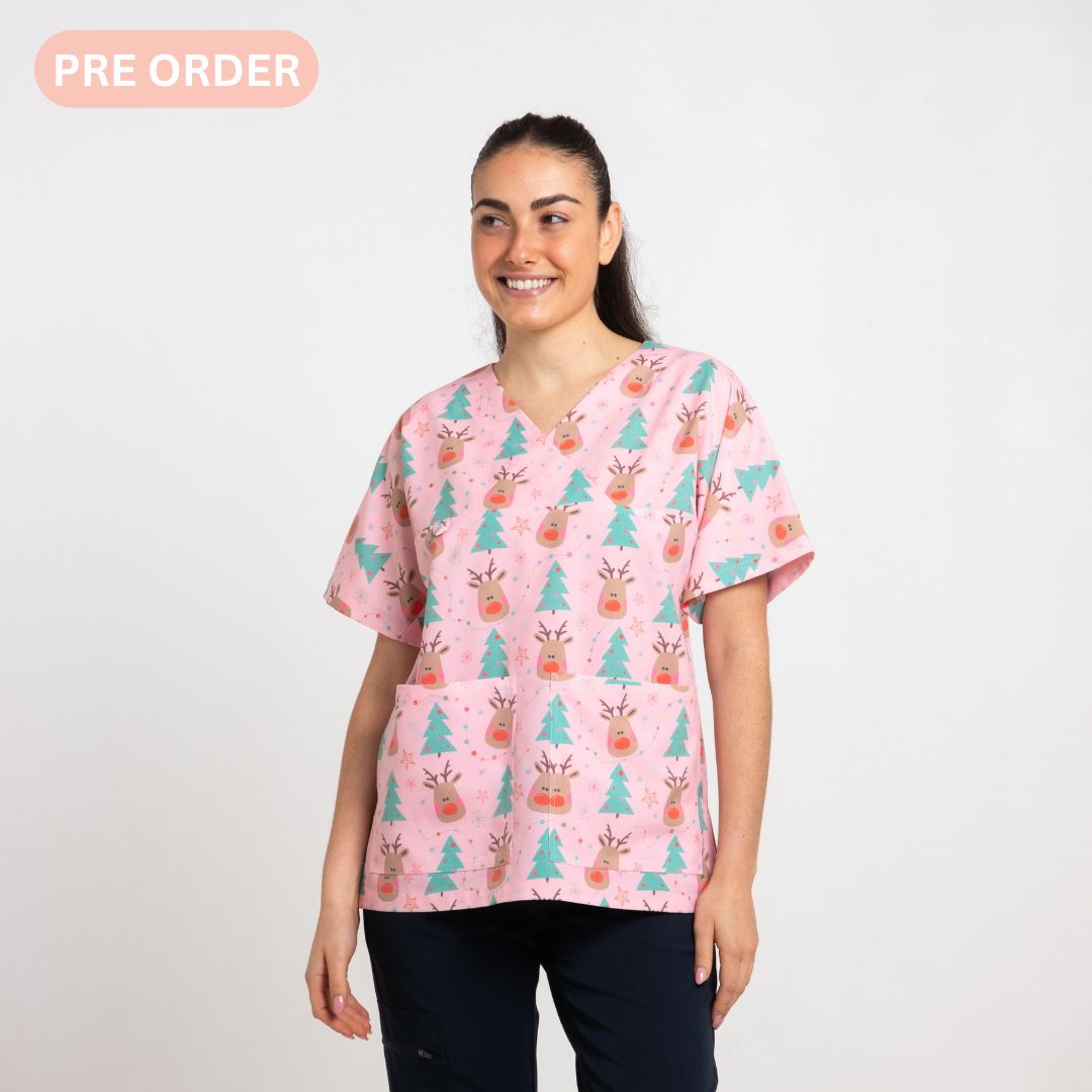Rudolph Scrub Top | Pink