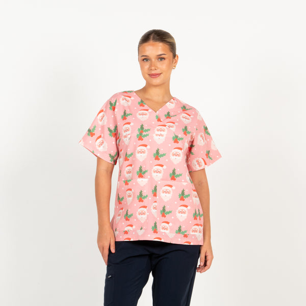 Santa Scrub Top | Pink