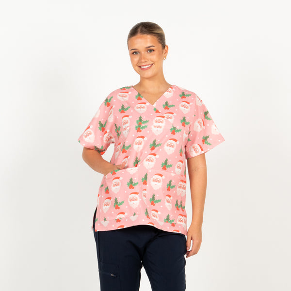 Santa Scrub Top | Pink