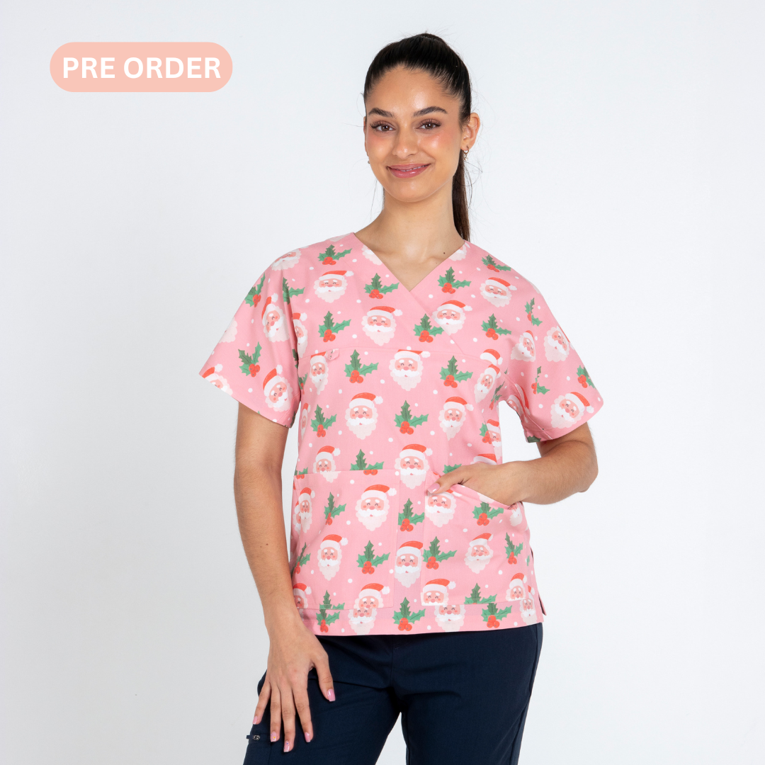 Santa Scrub Top | Pink