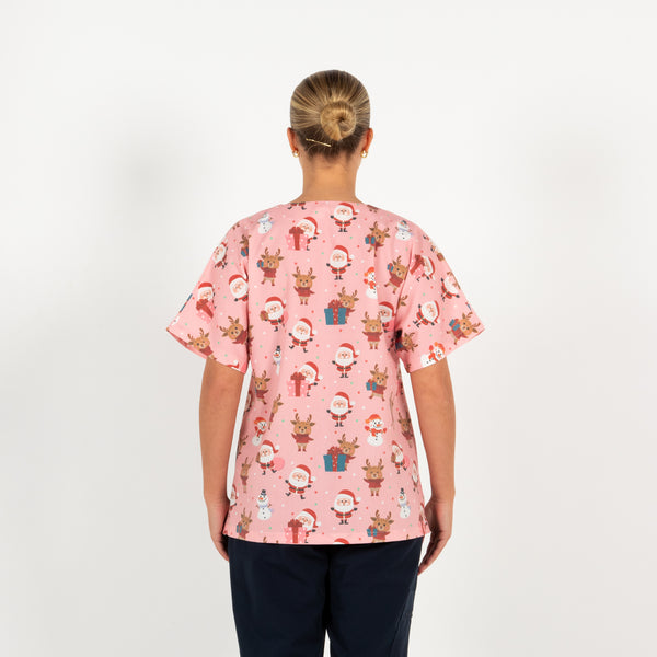 Santa and Friends Scrub Top | Pink