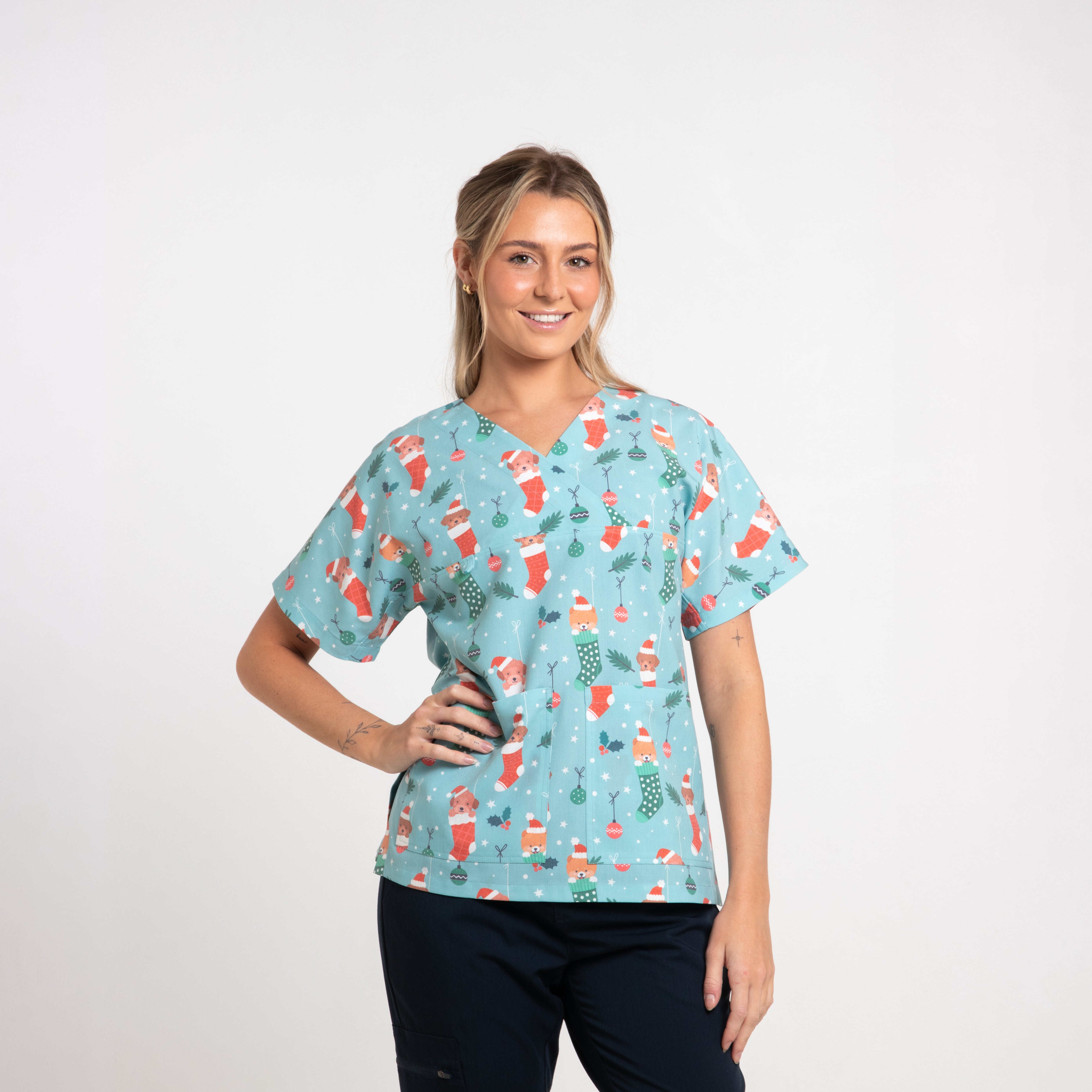 Santa Paws Scrub Top | Teal