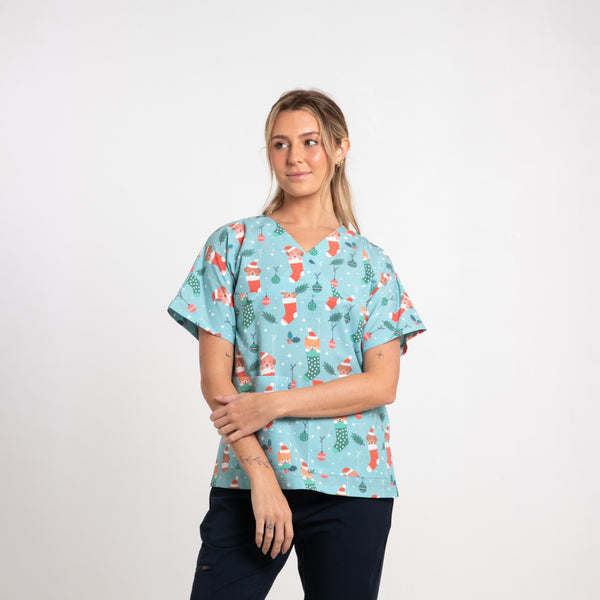 Santa Paws Scrub Top | Teal