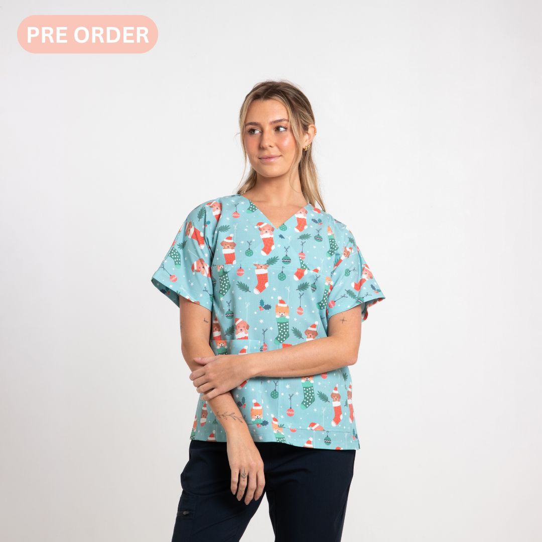 Santa Paws Scrub Top | Teal