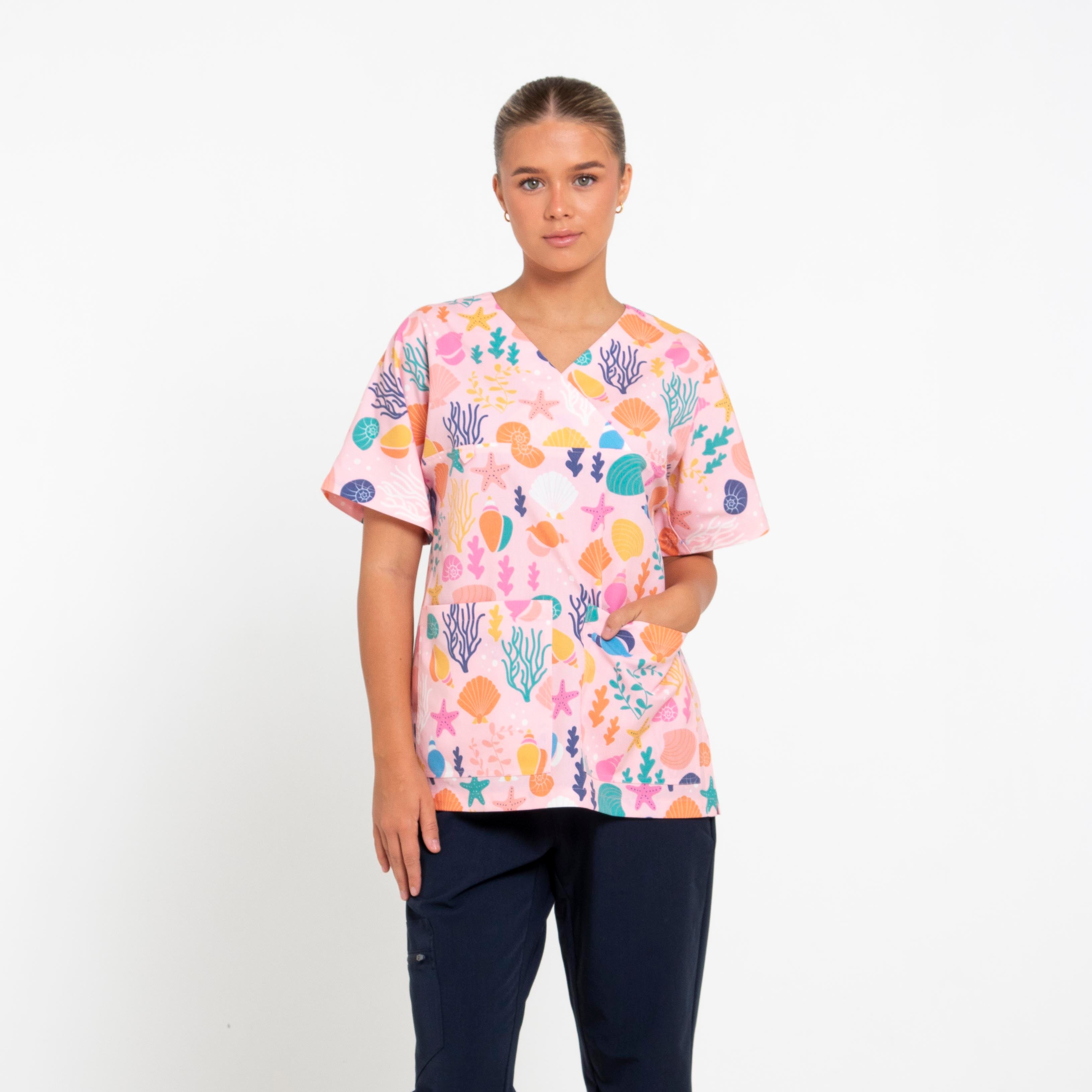 Seashells Scrub Top - Pink