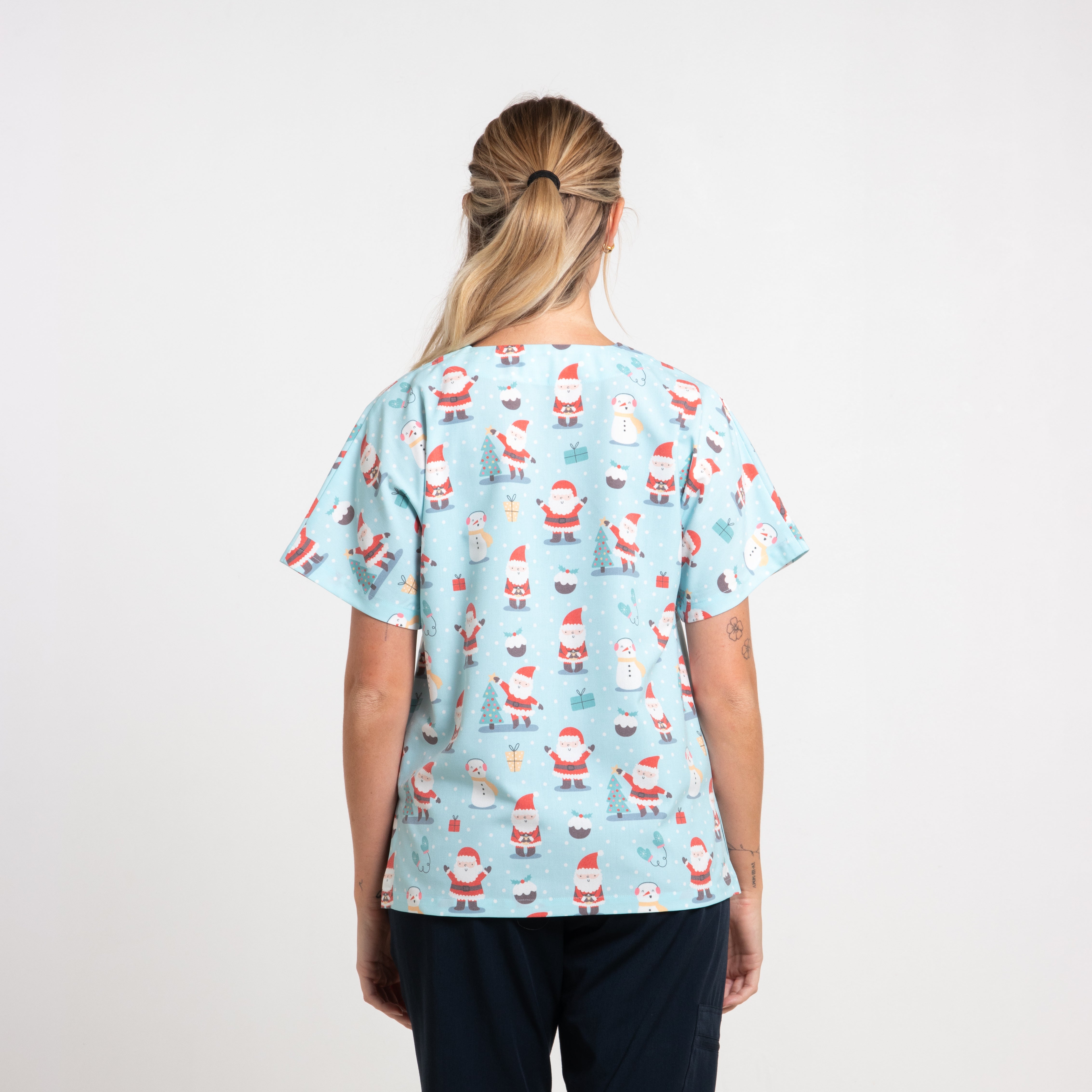 Snowy Christmas Scrub Top | Blue