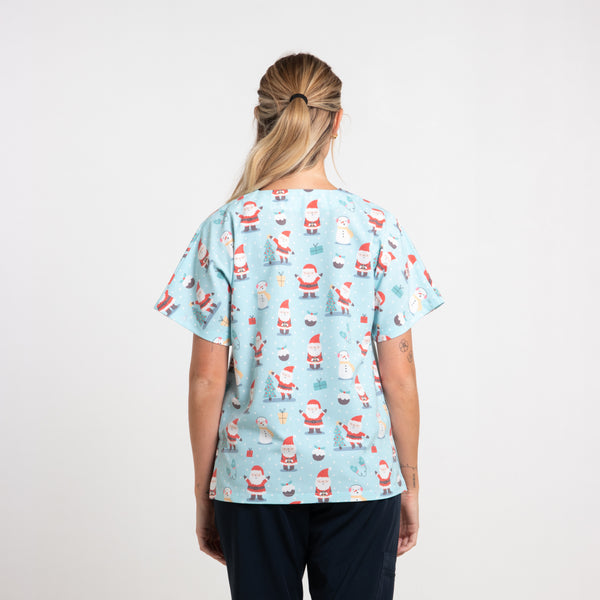 Snowy Christmas Scrub Top | Blue