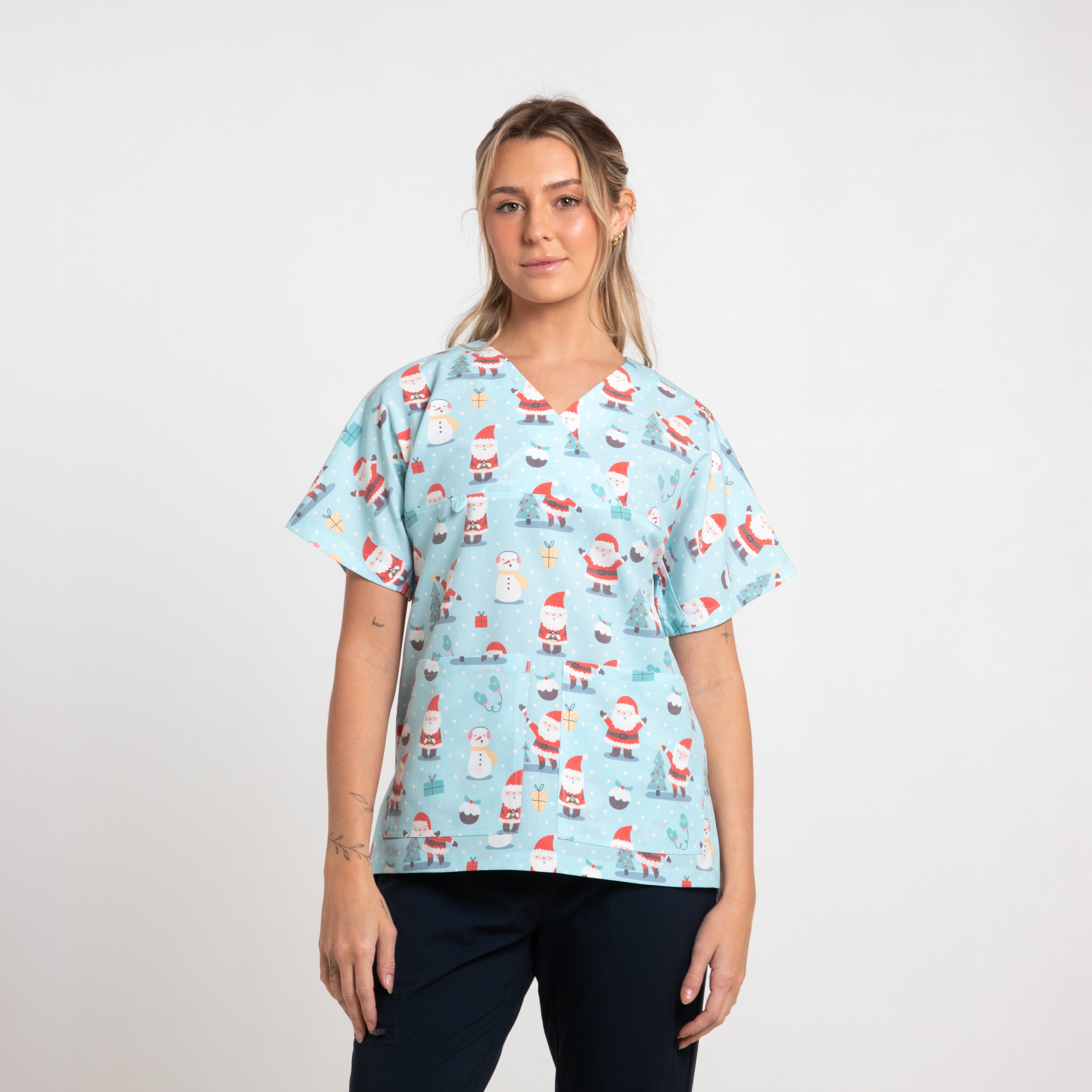 Snowy Christmas Scrub Top | Blue
