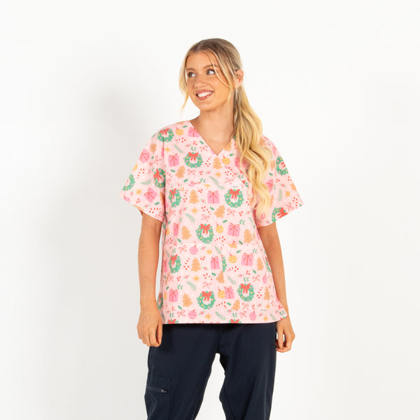 Tis The Season Scrub Top | Pink